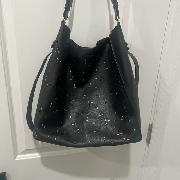 All Saints Black Junai North South Leather Studded Shoulder Tote Bag - Picture 8 of 15